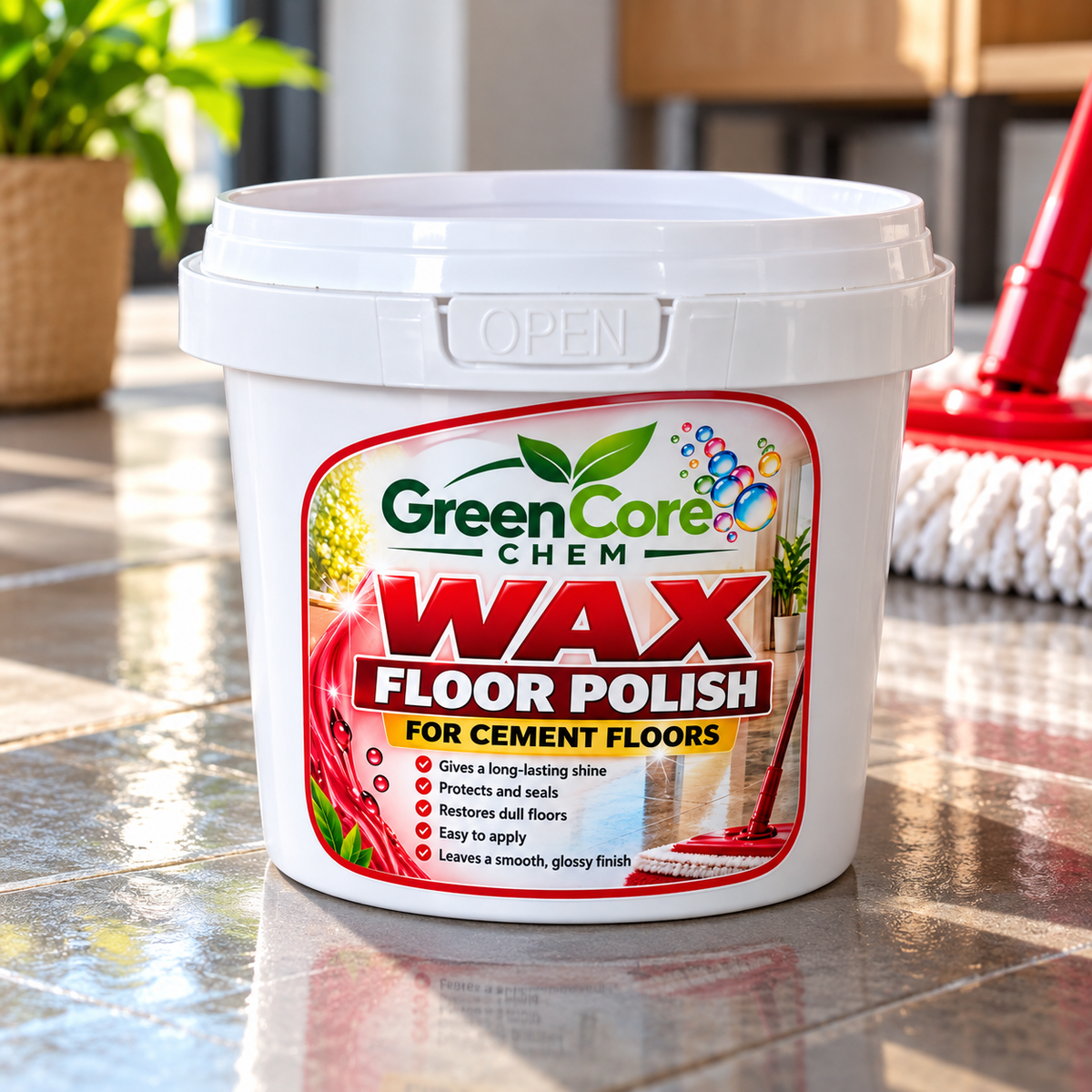 GreenCore Chem Wax Floor Polish for Cement Floors – 500ml | Black Cherry